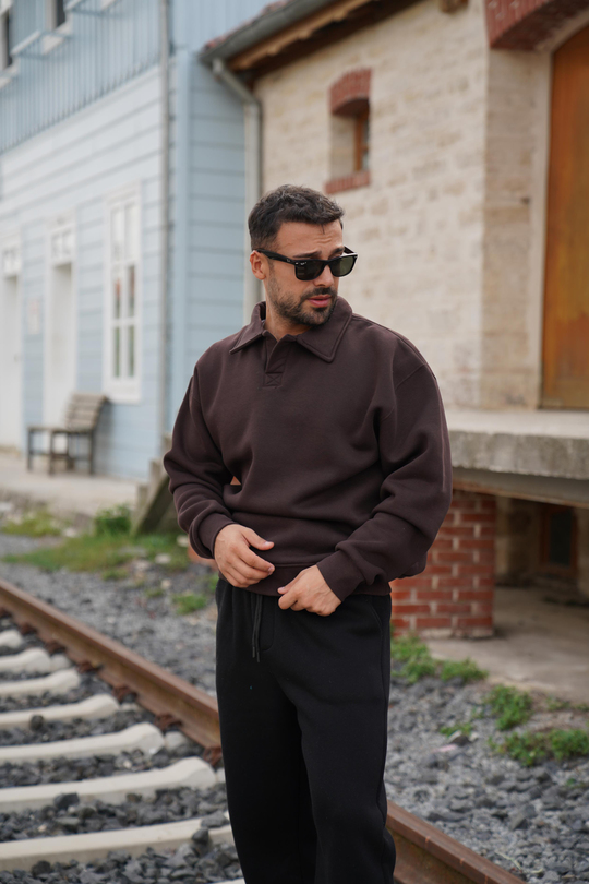SweatKahve 3 İplik Oversize Polo yaka PLZ