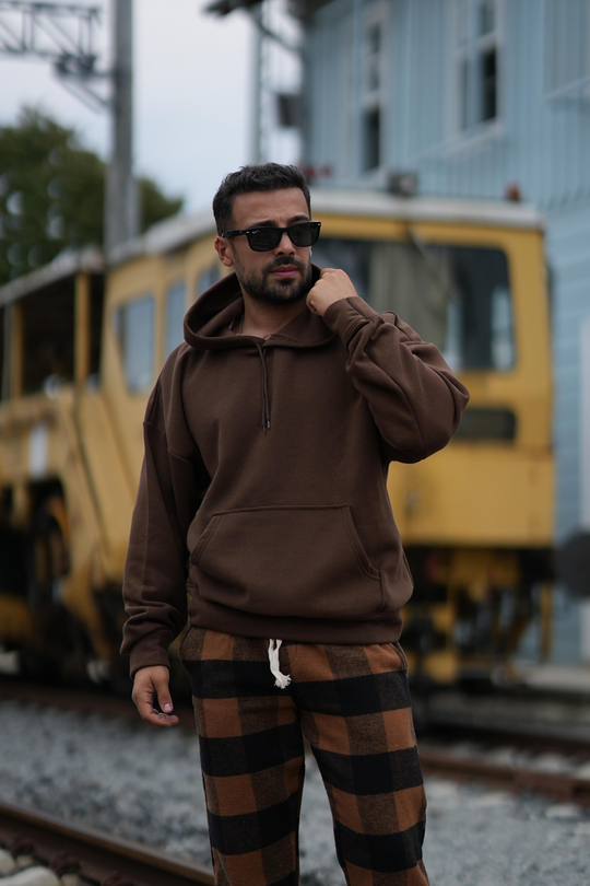 SweatKahve 3 İPLİK ŞARDONLU OVERSİZE KAPŞONLU SC