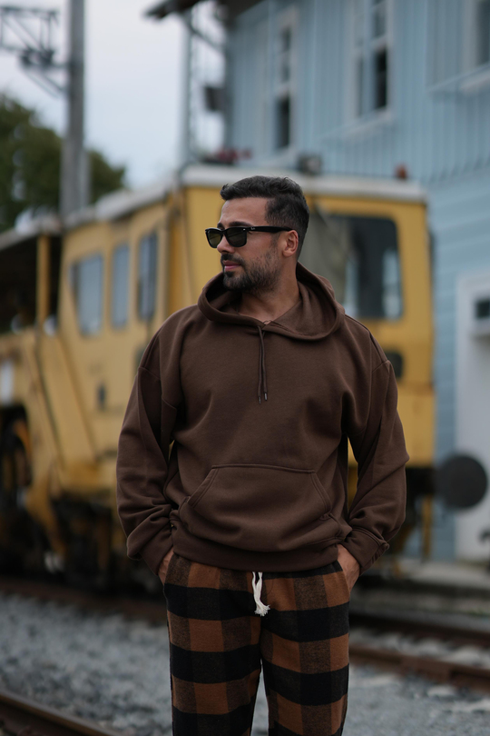 SweatKahve 3 İPLİK ŞARDONLU OVERSİZE KAPŞONLU SC