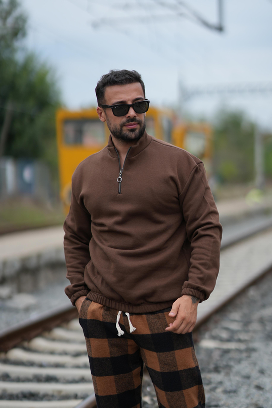SweatKAHVE 3 iplik yarım fermuarlı sweatshirt SC