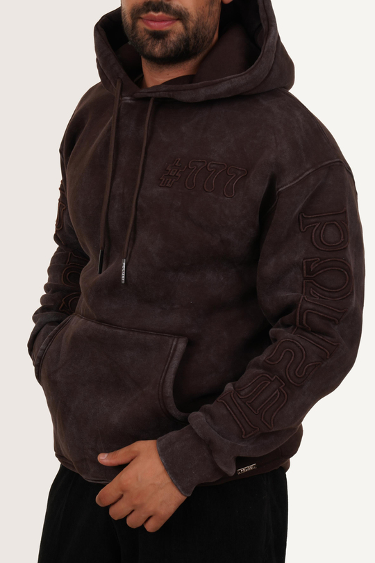 SweatKahve 777 Yazılı Kapşonlu Sweatshirt PLZ