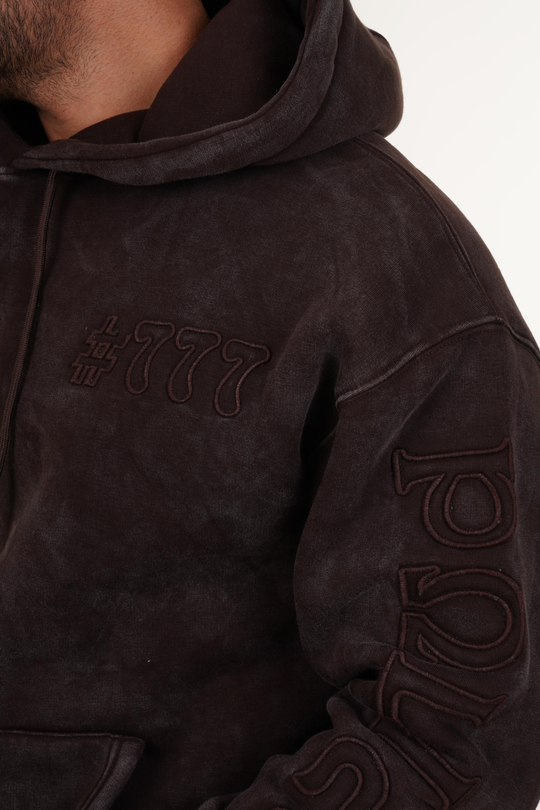 SweatKahve 777 Yazılı Kapşonlu Sweatshirt PLZ