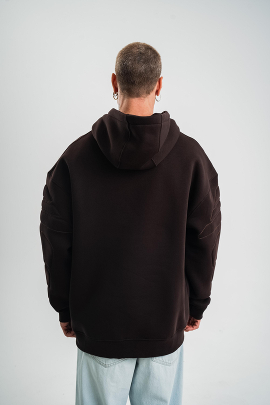 SweatKahve Kol Şişme Kabartmalı Kapşonlu Sweatshirt PLZ