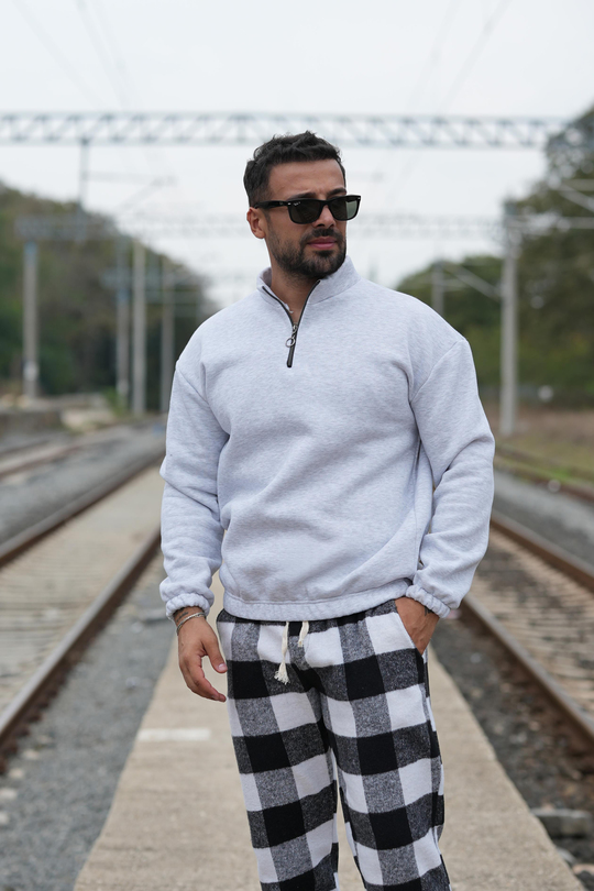 SweatKarmelanj 3 iplik yarım fermuarlı sweatshirt SC