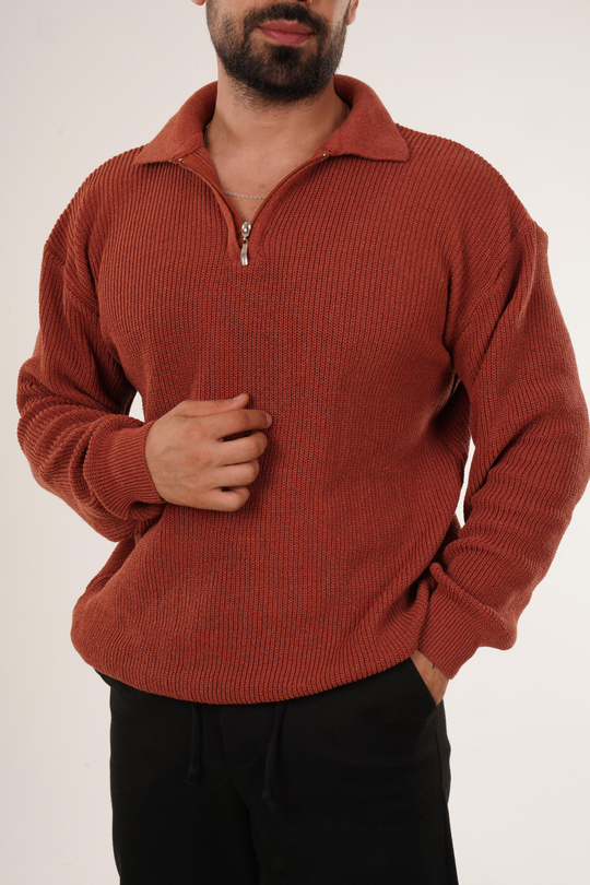 SweatKiremit Selanik Polo Fermuarlı Kazak