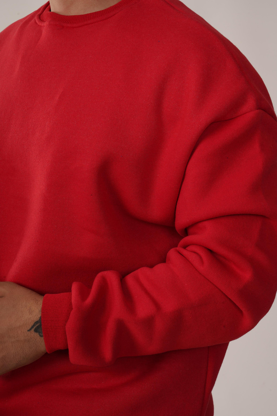 SweatKırmızı 3 İplik Bisiklet Yaka Hoodie