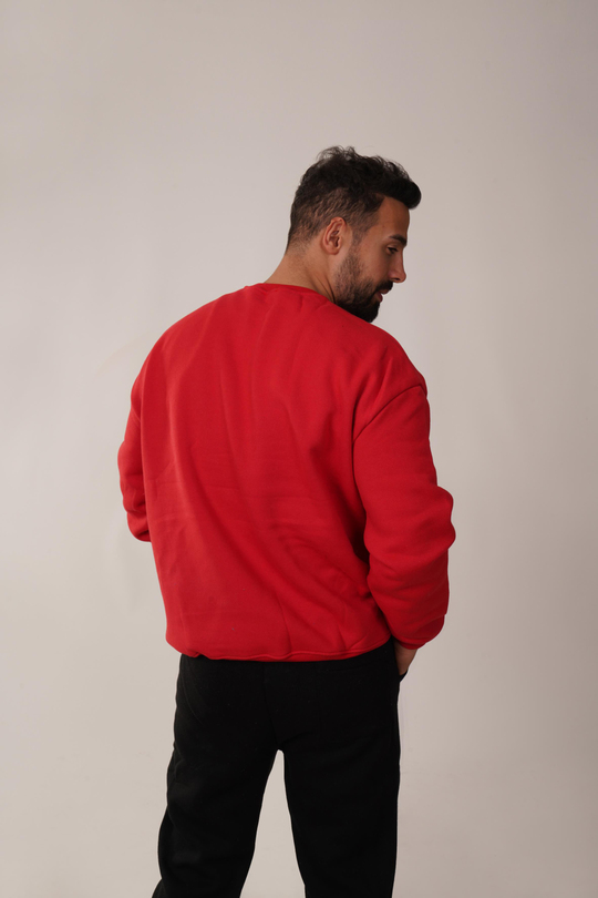 SweatKırmızı 3 İplik Bisiklet Yaka Hoodie