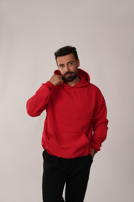 SweatKırmızı 3 İplik Kapşonlu Hoodie ZB