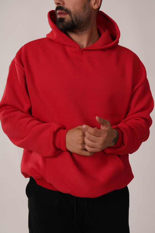 SweatKırmızı 3 İplik Kapşonlu Hoodie ZB