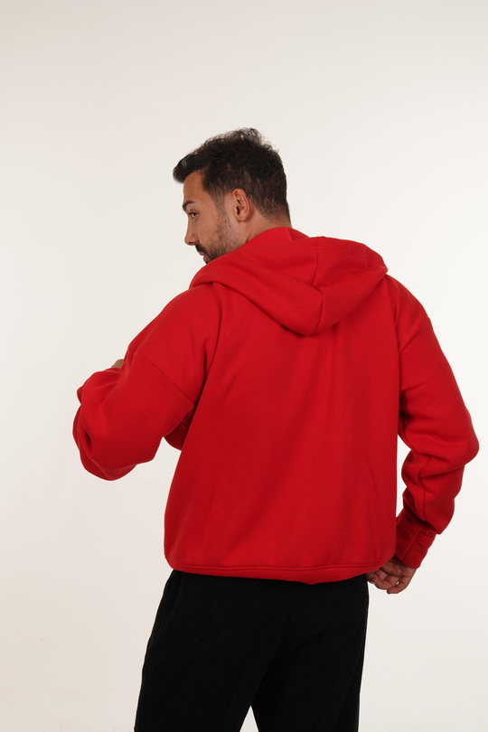 SweatKırmızı 3 İplik Tam Fermuarlı Kapşonlu SC