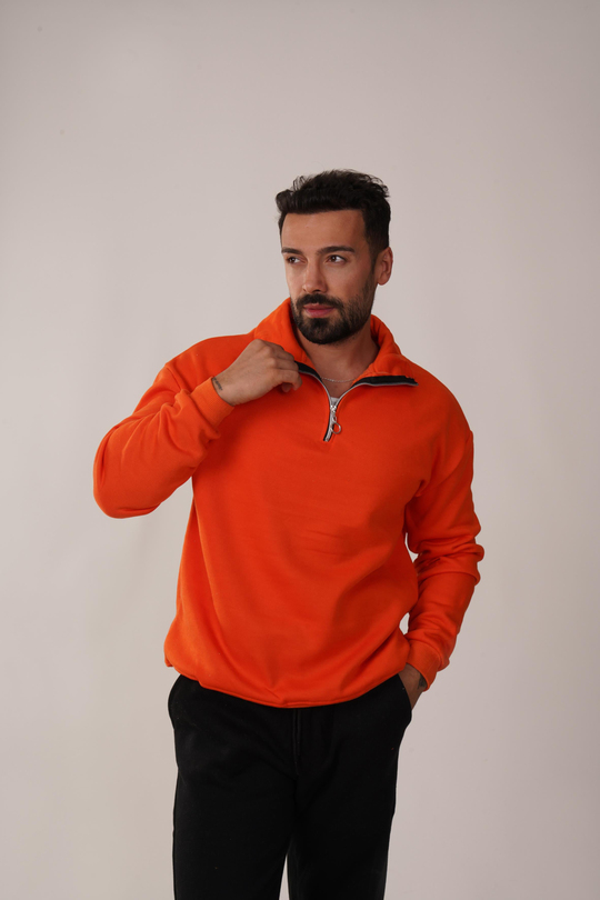 SweatKırmızı 3 İplik Yarım Fermuarlı Hoodie