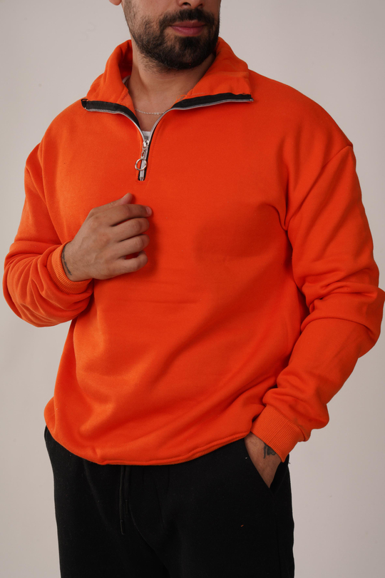 SweatKırmızı 3 İplik Yarım Fermuarlı Hoodie