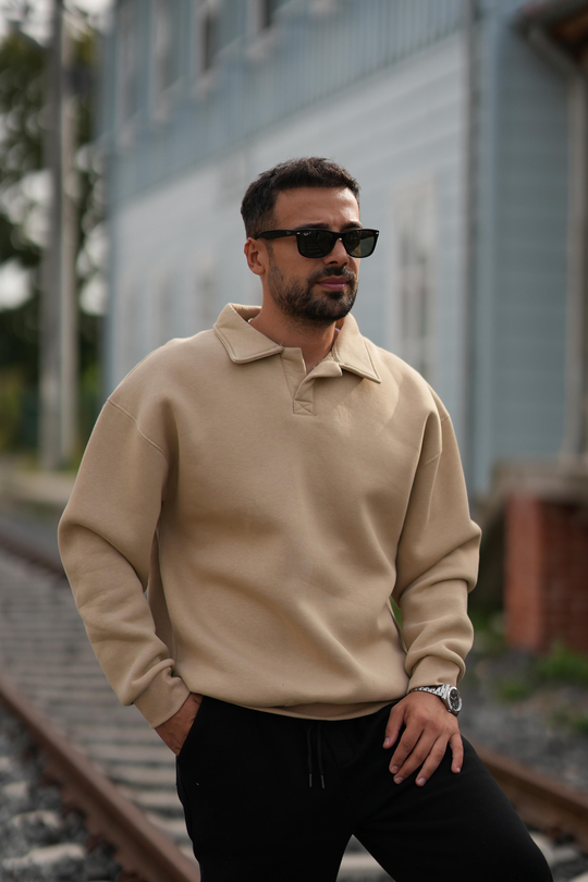 SweatKrem 3 İplik Oversize Polo yaka PLZ