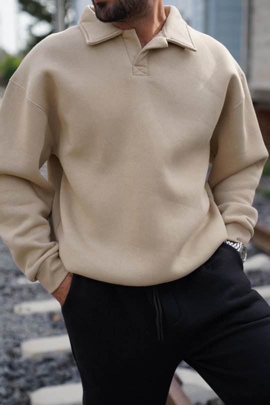 SweatKrem 3 İplik Oversize Polo yaka PLZ