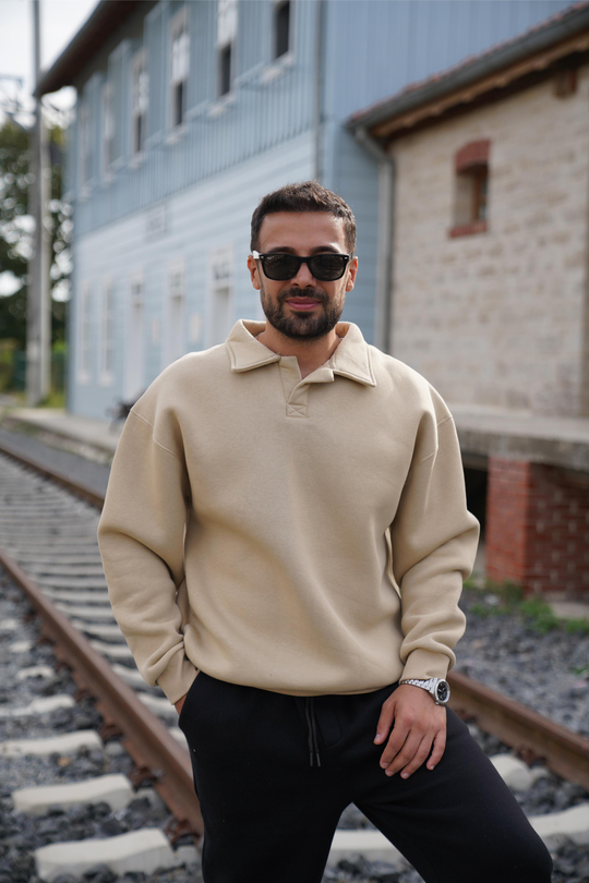 SweatKrem 3 İplik Oversize Polo yaka PLZ