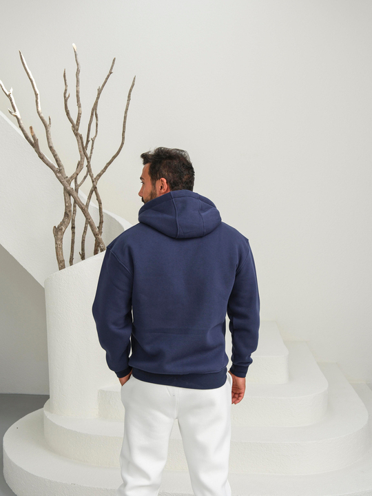 SweatLacivert 3 İplik Oversize Compak Tam Fermuarlı Kapüşonlu SC
