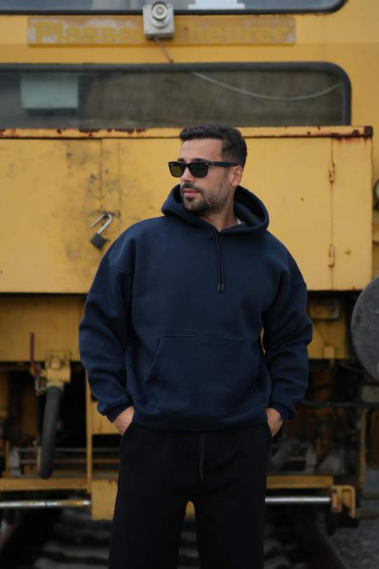 Lacivert 3 İPLİK ŞARDONLU OVERSİZE KAPŞONLU SC