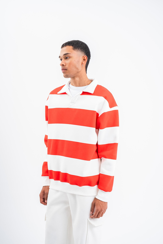 SweatNarçiçeği Çizgili 3 İplik Polo Yaka Sweatshirt PLZ
