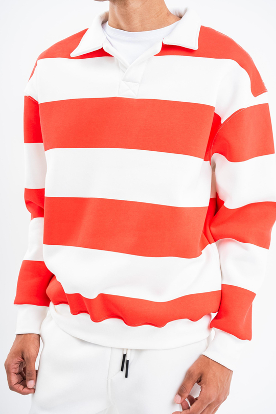 SweatNarçiçeği Çizgili 3 İplik Polo Yaka Sweatshirt PLZ