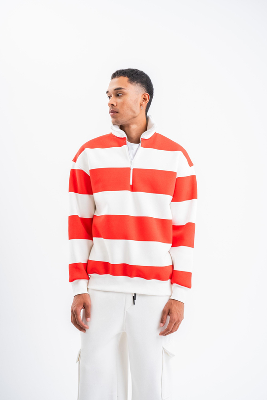 SweatNarçiçeği Yarım Fermuarlı Çizgili 3 İplik Sweatshirt PLZ