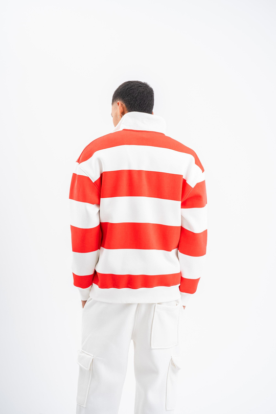 SweatNarçiçeği Yarım Fermuarlı Çizgili 3 İplik Sweatshirt PLZ