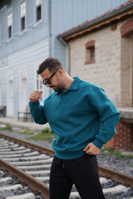 SweatPetrol 3 İplik Oversize Polo yaka PLZ