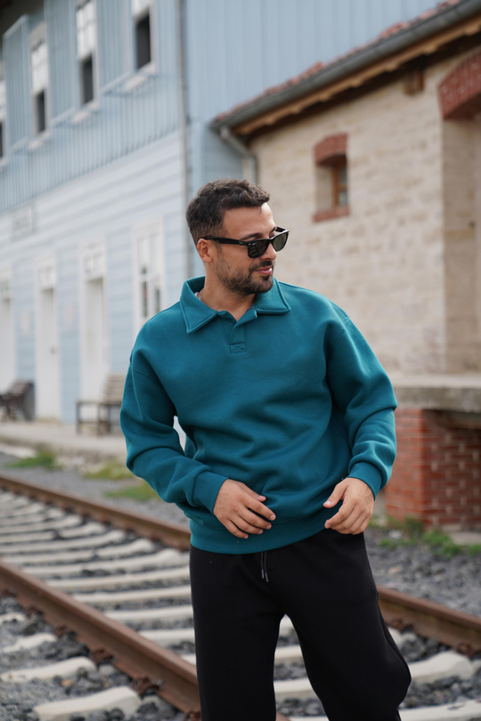 SweatPetrol 3 İplik Oversize Polo yaka PLZ
