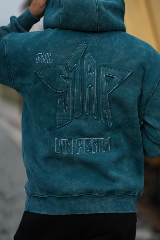 SweatPetrol 3 İplik Oversize Polstar Baskılı Kapşonlu Sweatshirt PLZ