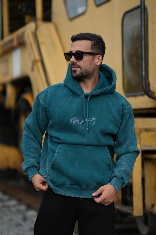 SweatPetrol 3 İplik Oversize Polstar Baskılı Kapşonlu Sweatshirt PLZ