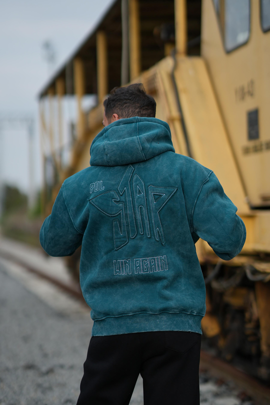 SweatPetrol 3 İplik Oversize Polstar Baskılı Kapşonlu Sweatshirt PLZ