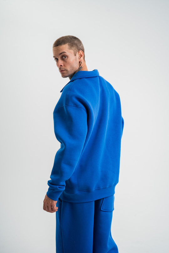 SweatSaksmavi 3 İplik Oversize Polo yaka PLZ
