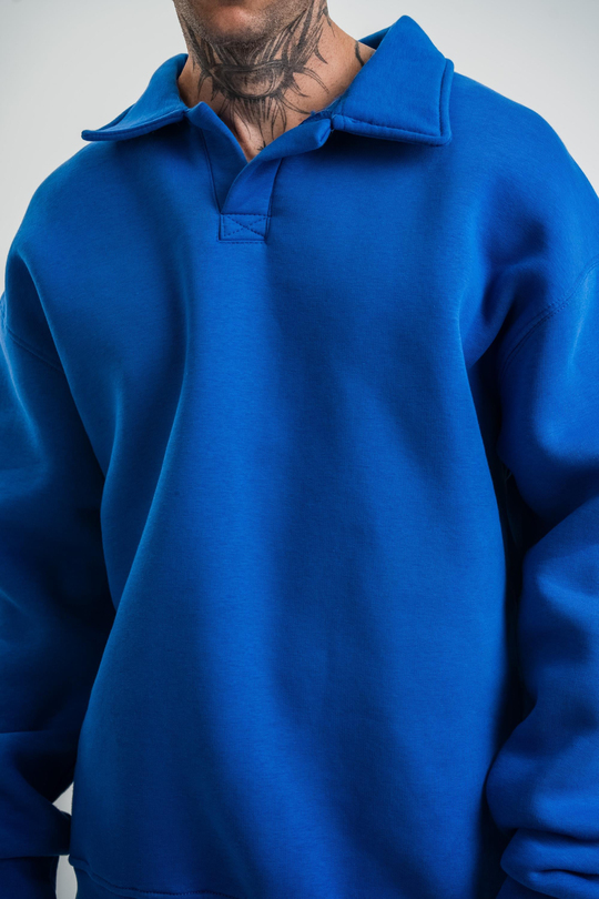 SweatSaksmavi 3 İplik Oversize Polo yaka PLZ