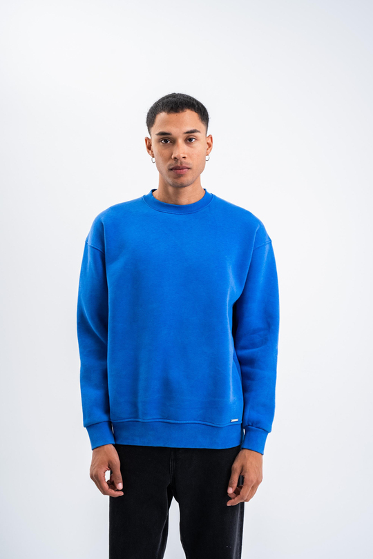 SweatSaksmavi 3 İplik Oversize Yıkamalı Bisiklet Yaka Sweatshirt PLZ