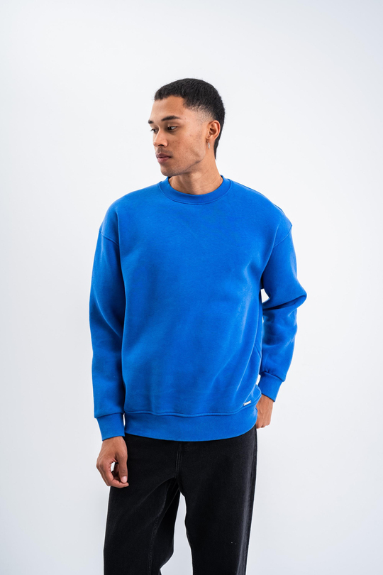 SweatSaksmavi 3 İplik Oversize Yıkamalı Bisiklet Yaka Sweatshirt PLZ