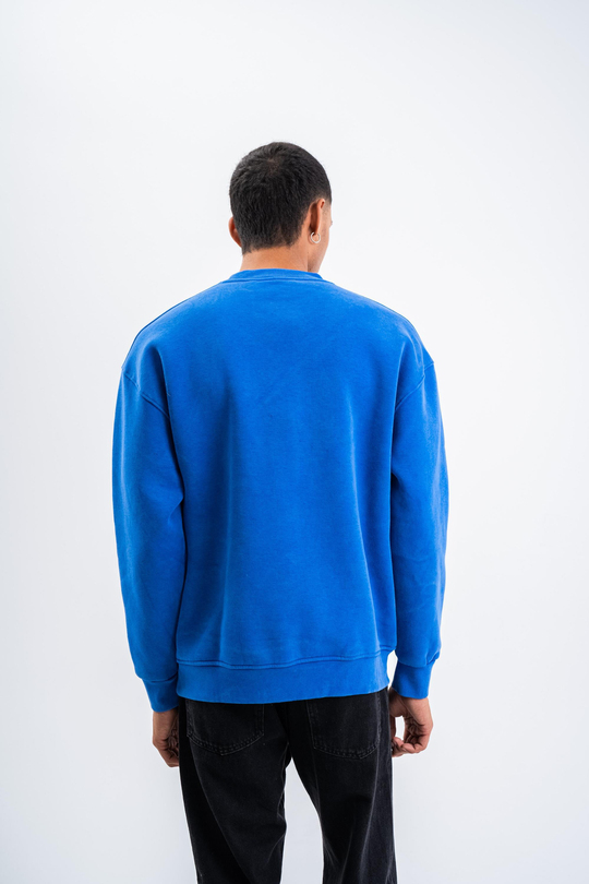 SweatSaksmavi 3 İplik Oversize Yıkamalı Bisiklet Yaka Sweatshirt PLZ