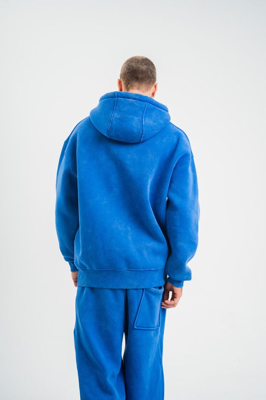 SweatSaksmavi 3 İplik Oversize Yıkamalı Kapşonlu Sweatshirt PLZ