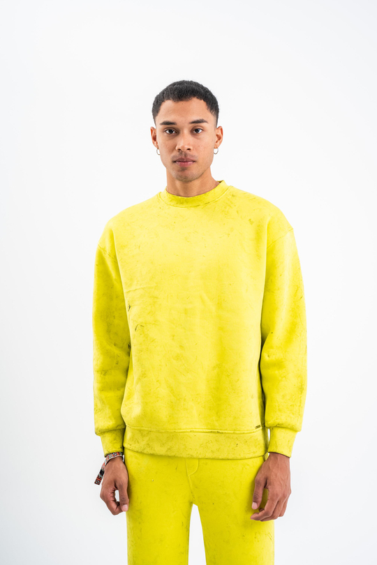 SweatSarı 3 İplik Oversize Yıkamalı Bisiklet Yaka Sweatshirt PLZ