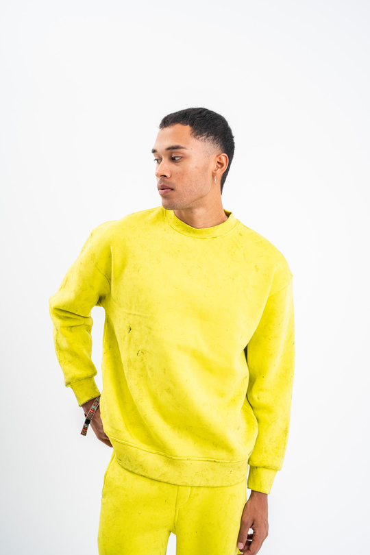 SweatSarı 3 İplik Oversize Yıkamalı Bisiklet Yaka Sweatshirt PLZ