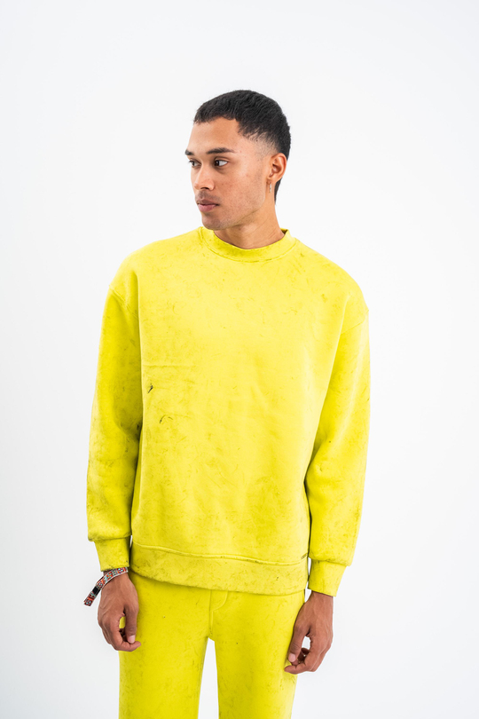 SweatSarı 3 İplik Oversize Yıkamalı Bisiklet Yaka Sweatshirt PLZ