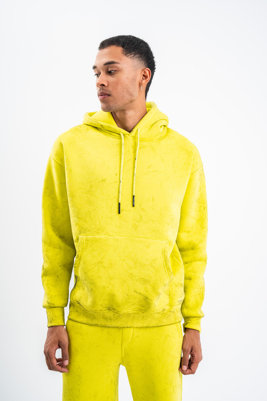 SweatSarı 3 İplik Oversize Yıkamalı Kapşonlu Sweatshirt PLZ