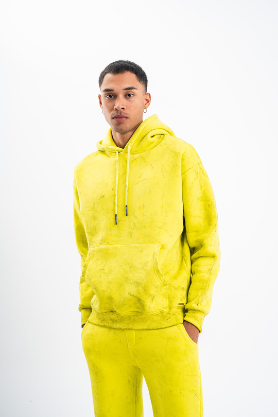 SweatSarı 3 İplik Oversize Yıkamalı Kapşonlu Sweatshirt PLZ