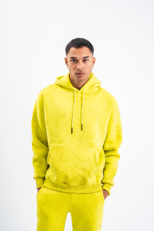 SweatSarı 3 İplik Oversize Yıkamalı Kapşonlu Sweatshirt PLZ