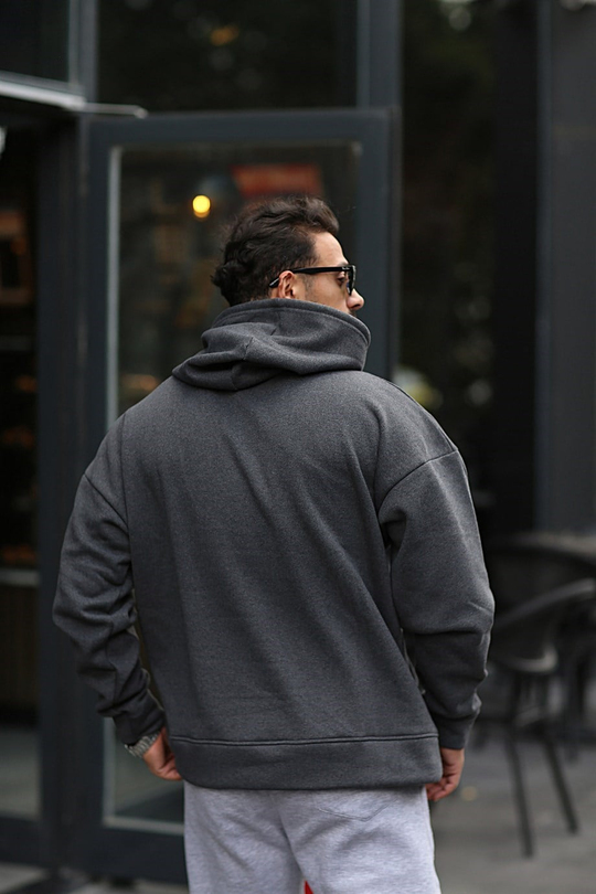SWEATSHİRTAntrasit  3 İplik Oversize Kapşonlu Hoodie GK