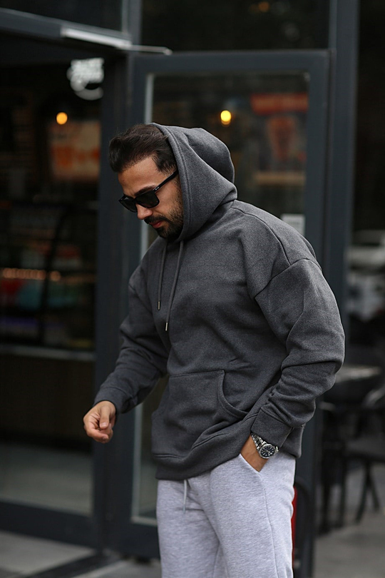 SWEATSHİRTAntrasit  3 İplik Oversize Kapşonlu Hoodie GK