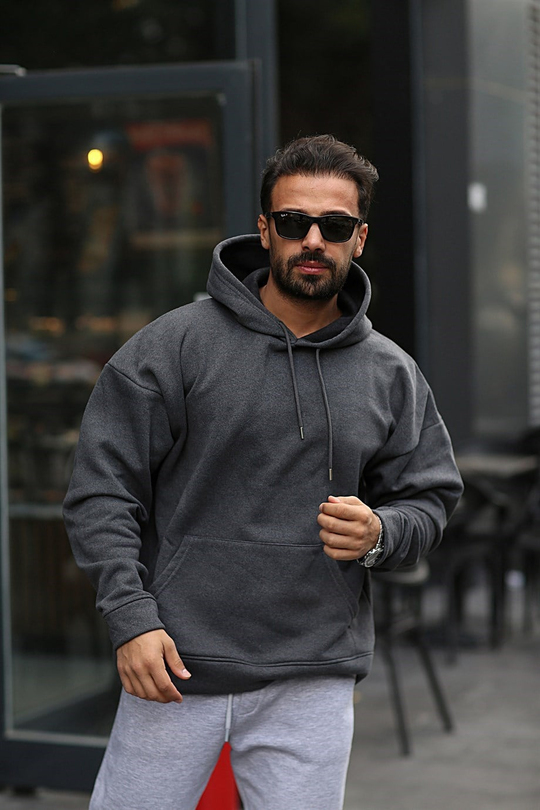SWEATSHİRTAntrasit  3 İplik Oversize Kapşonlu Hoodie GK