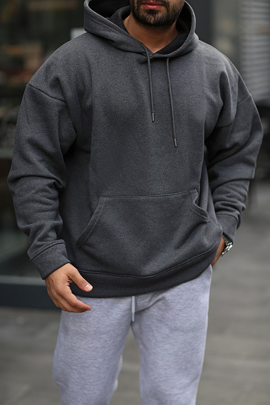 SWEATSHİRTAntrasit  3 İplik Oversize Kapşonlu Hoodie GK