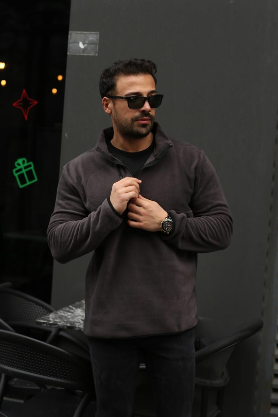 SWEATSHİRTAntrasit Göğüs Yarım Fermuarlı Yarım Fermuar Polar TB