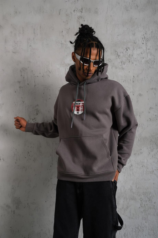 SWEATSHİRTAntrasit JAPAN Baskılı 3 İplik Oversize Kapşonlu Sweatshirt PLZ-03