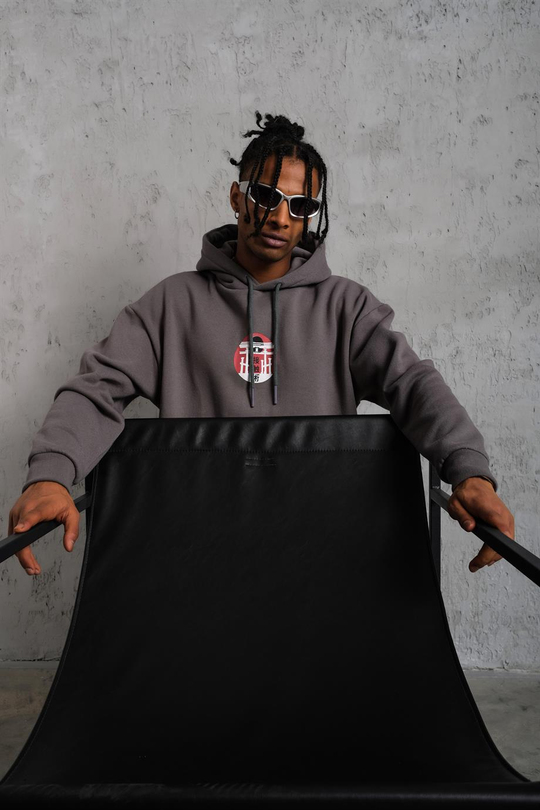 SWEATSHİRTAntrasit JAPAN Baskılı 3 İplik Oversize Kapşonlu Sweatshirt PLZ-03