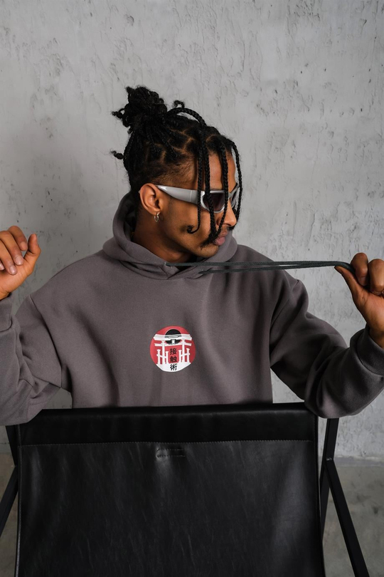 SWEATSHİRTAntrasit JAPAN Baskılı 3 İplik Oversize Kapşonlu Sweatshirt PLZ-03